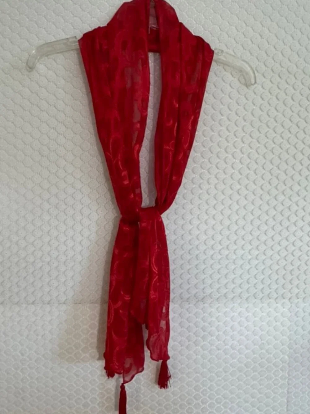 Vibrant Sheer Shiny Evening Scarf Shawl Corner Tassels, Delicate Pattern 64x13
